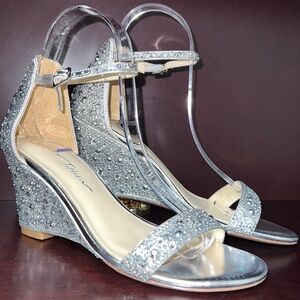 Betsey Johnson Debie Wedge Embellished Wedding Party Formal Ankle Strap Sandal